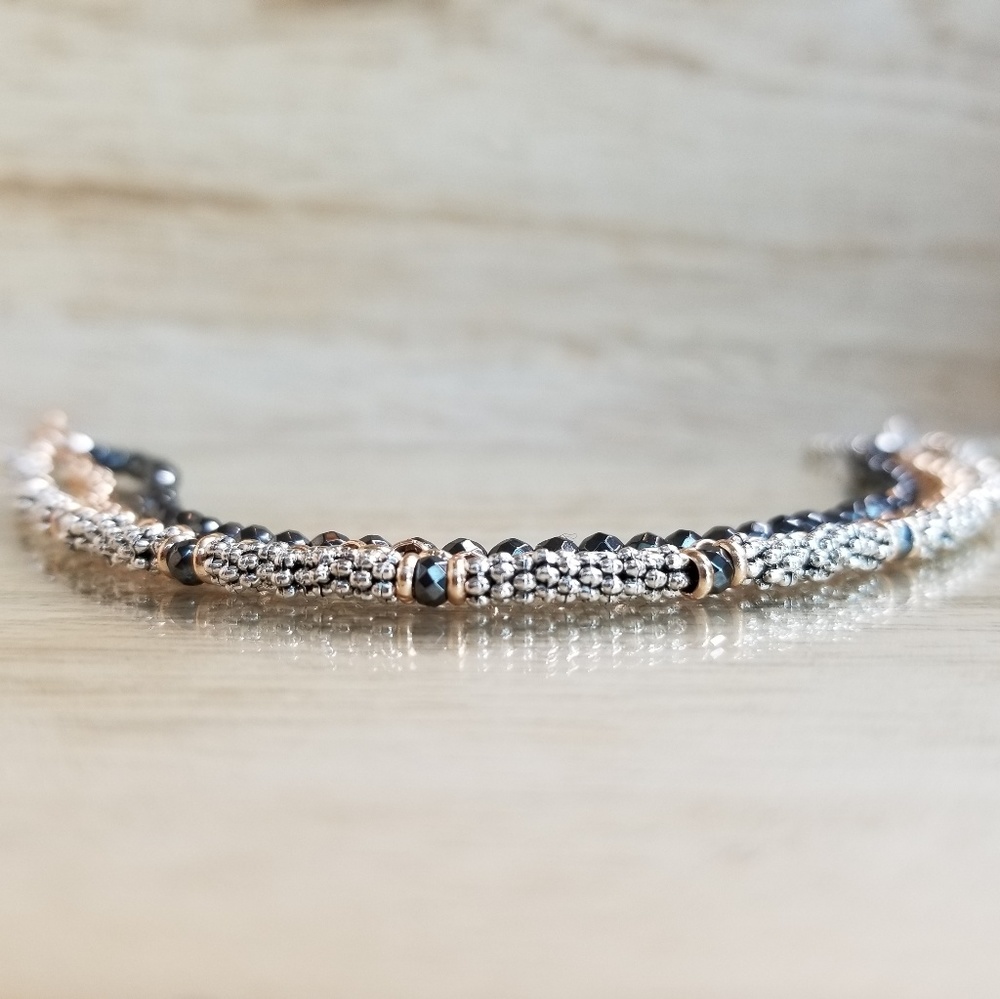 Three Row Beaded Hematite Bracelet on Toggle - Picture 7 of 8